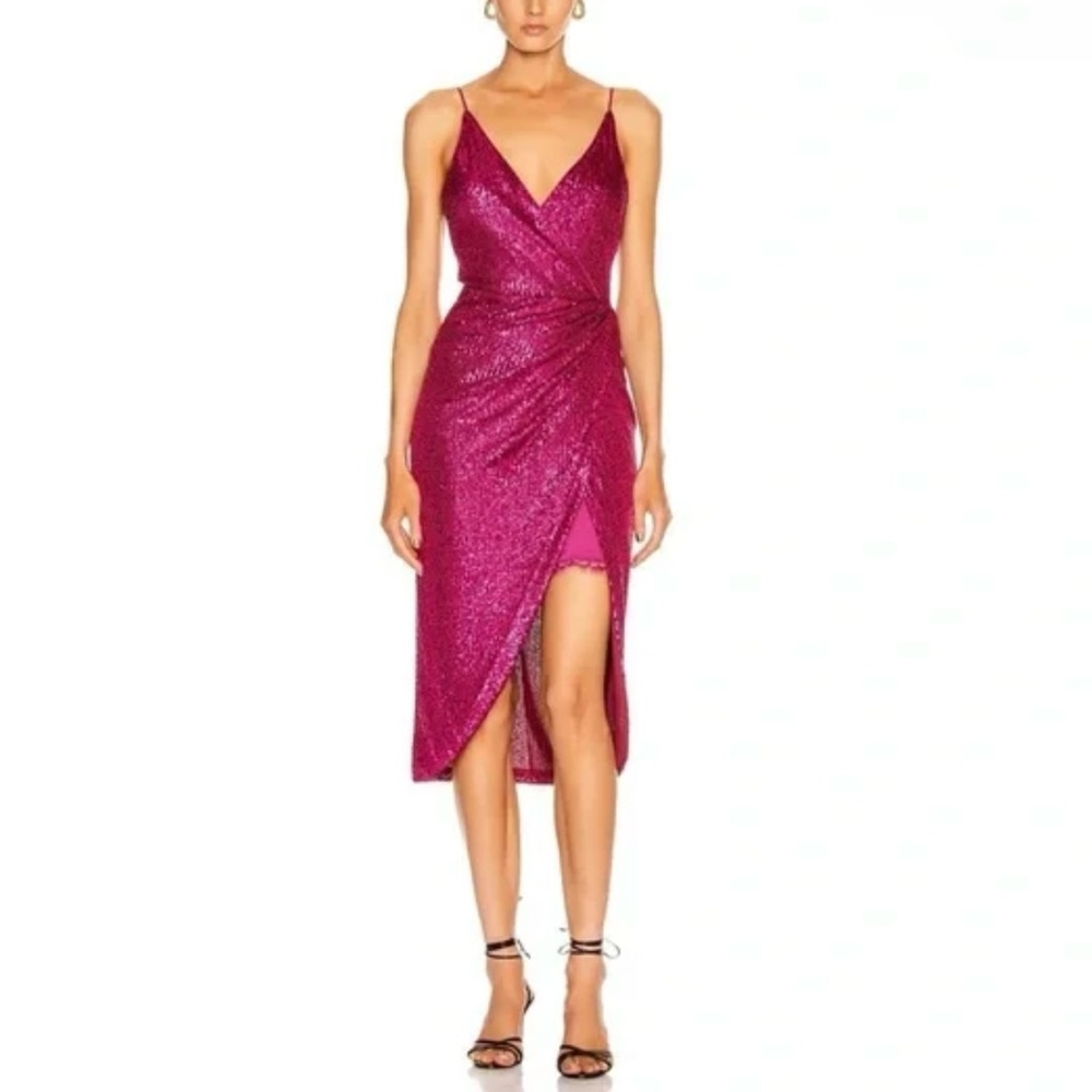 Jonathan Simkhai Sequin Cami Dress Magenta Pink Faux Wrap size 6